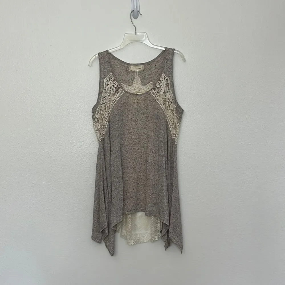 A’reve crochet chest tank top taupe Sz M Woman’s